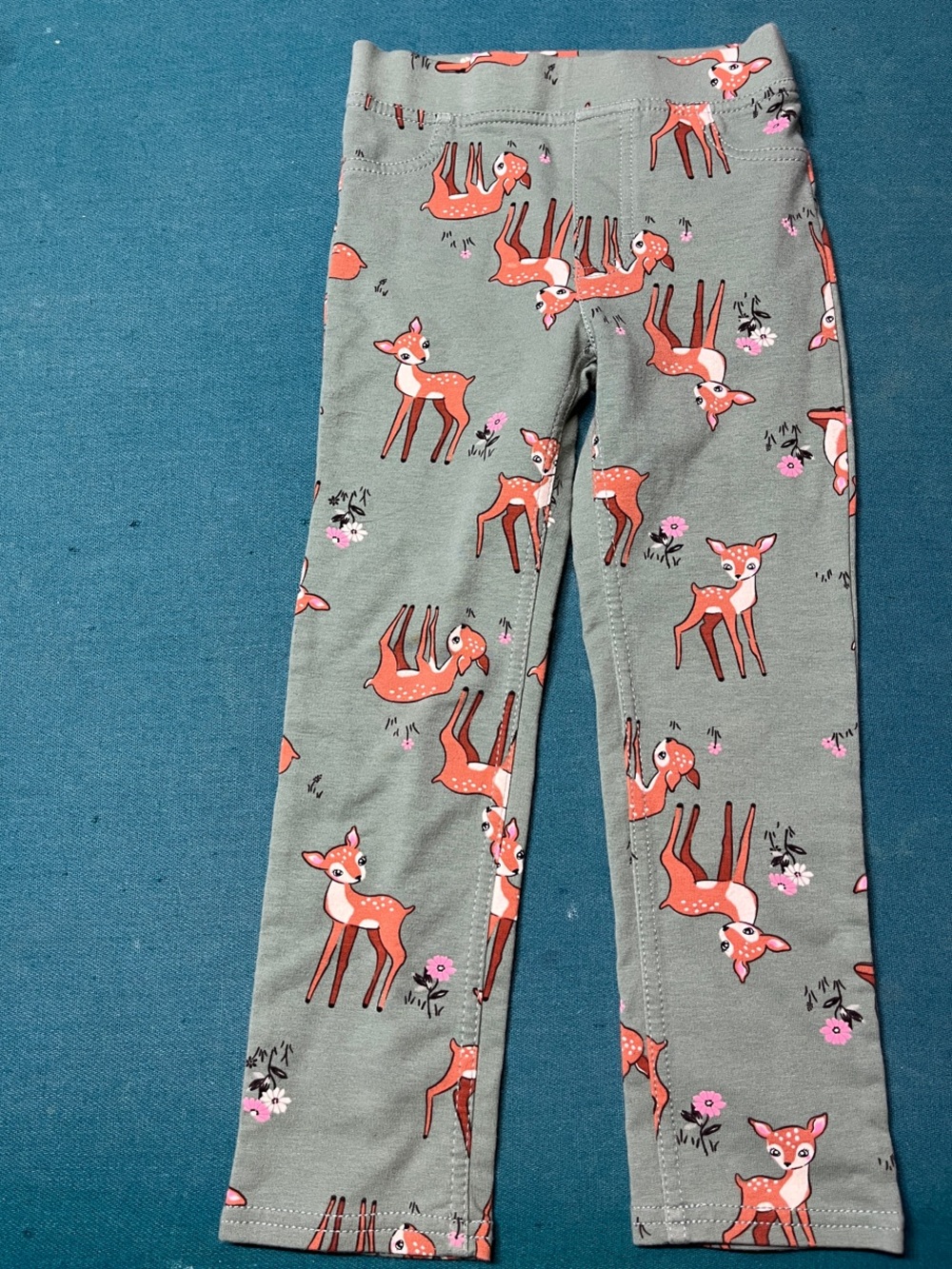 H&M Olive Green Leggings with Coral Deer Print
